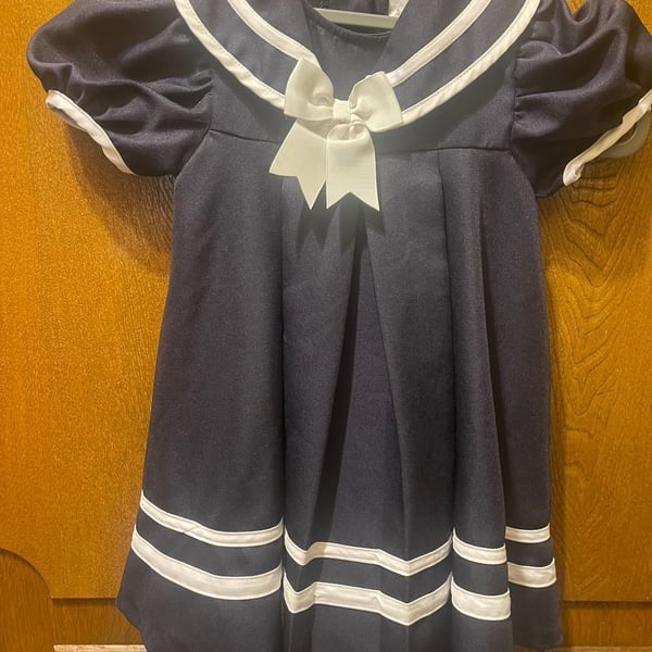 Rare Editions Sailor Dress Size 3T Navy Blue White Bow Nautical