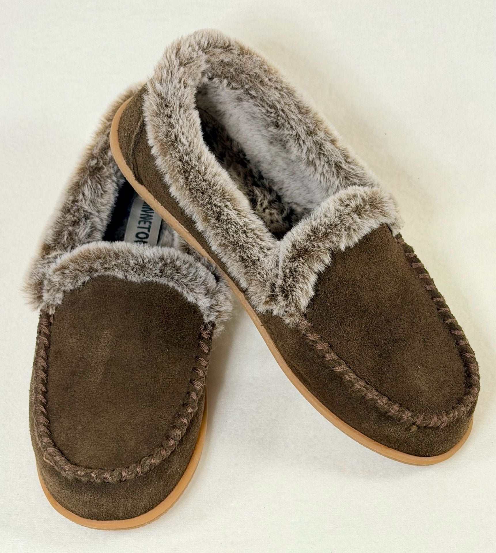Minnetonka Leather Faux Fur Lined Slip-On Shoes Brown Women’s 9M 2
