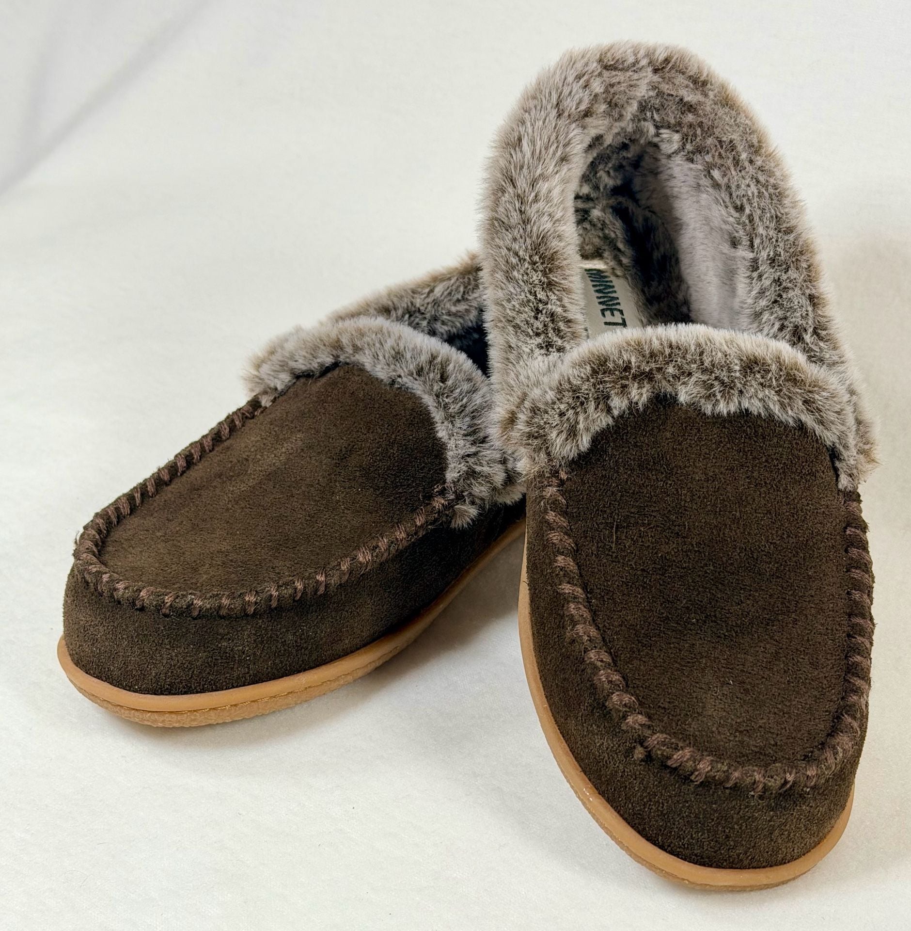 Minnetonka Leather Faux Fur Lined Slip-On Shoes Brown Women’s 9M 3