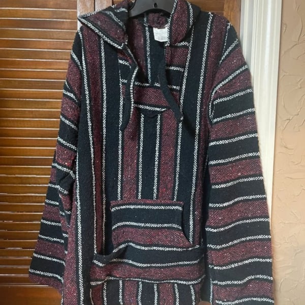 Earthbound Trading Co. Baja Hoodie Size 2XL Black Maroon Stripe