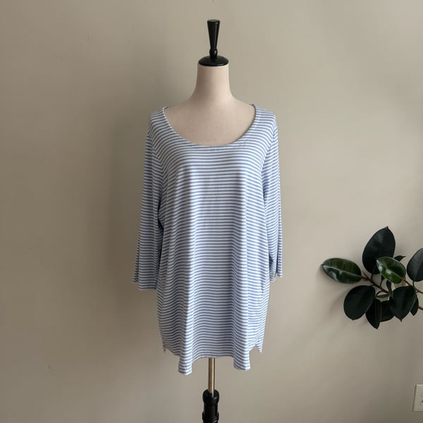 J. Jill Blue And White Striped Scoop Neck Tunic