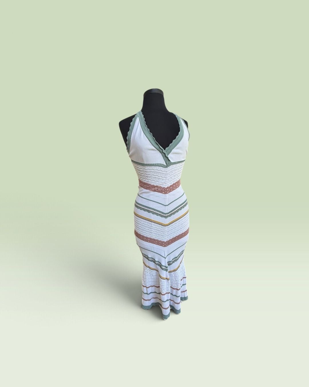 Alexis Allia Knit Dress Size M White Multi Striped Halter Midi 2