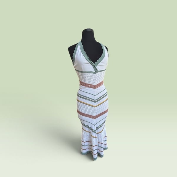 Alexis Allia Knit Dress Size M White Multi Striped Halter Midi