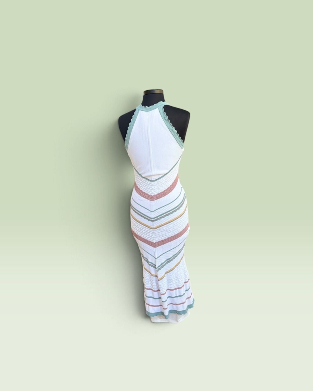 Alexis Allia Knit Dress Size M White Multi Striped Halter Midi 10