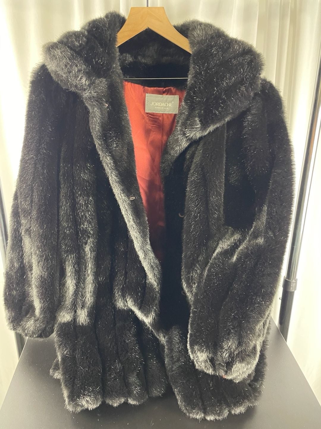 Jordache Vintage Faux Fur Coat Size 15/16 Black Made in USA 6