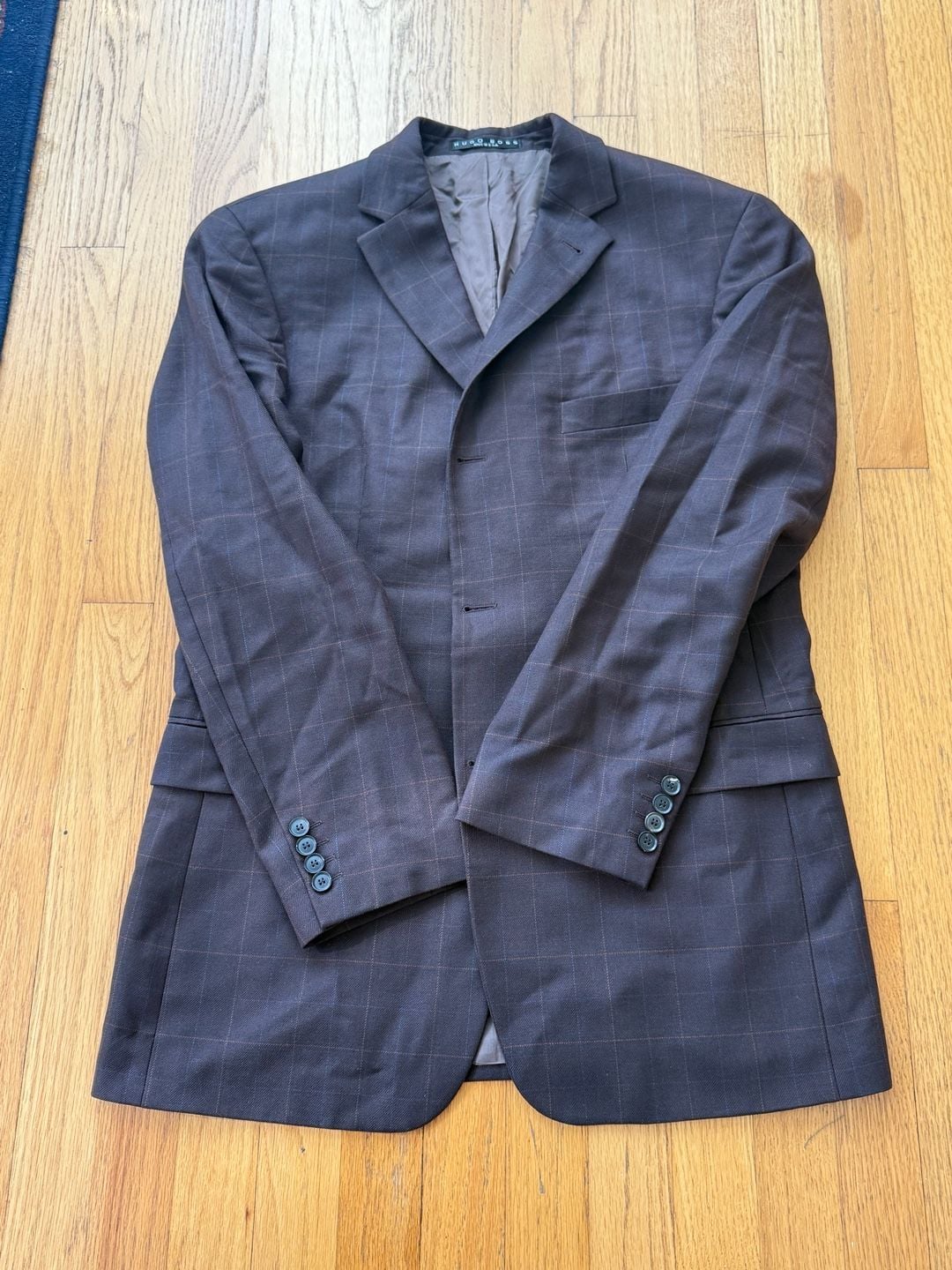 Hugo Boss Rossellini Mens 42R Blazer Brown Windowpane 100% Virgin Wool USA 2