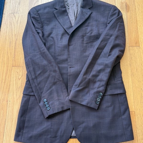 Hugo Boss Rossellini Mens 42R Blazer Brown Windowpane 100% Virgin Wool USA