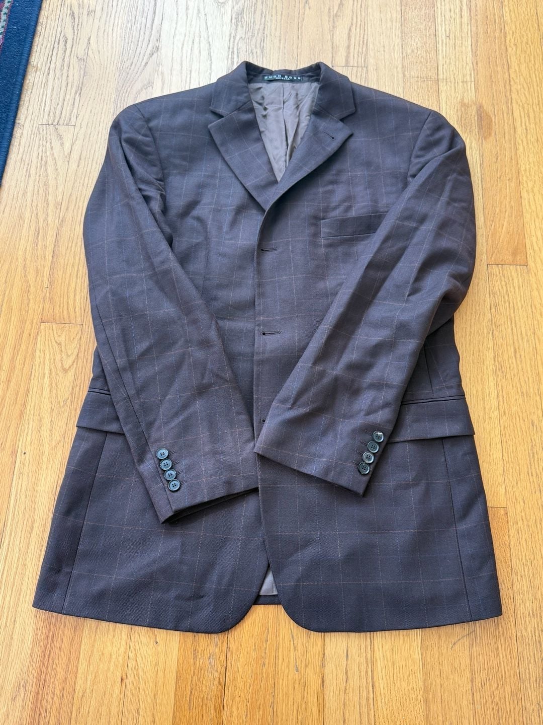 Hugo Boss Rossellini Mens 42R Blazer Brown Windowpane 100% Virgin Wool USA 10