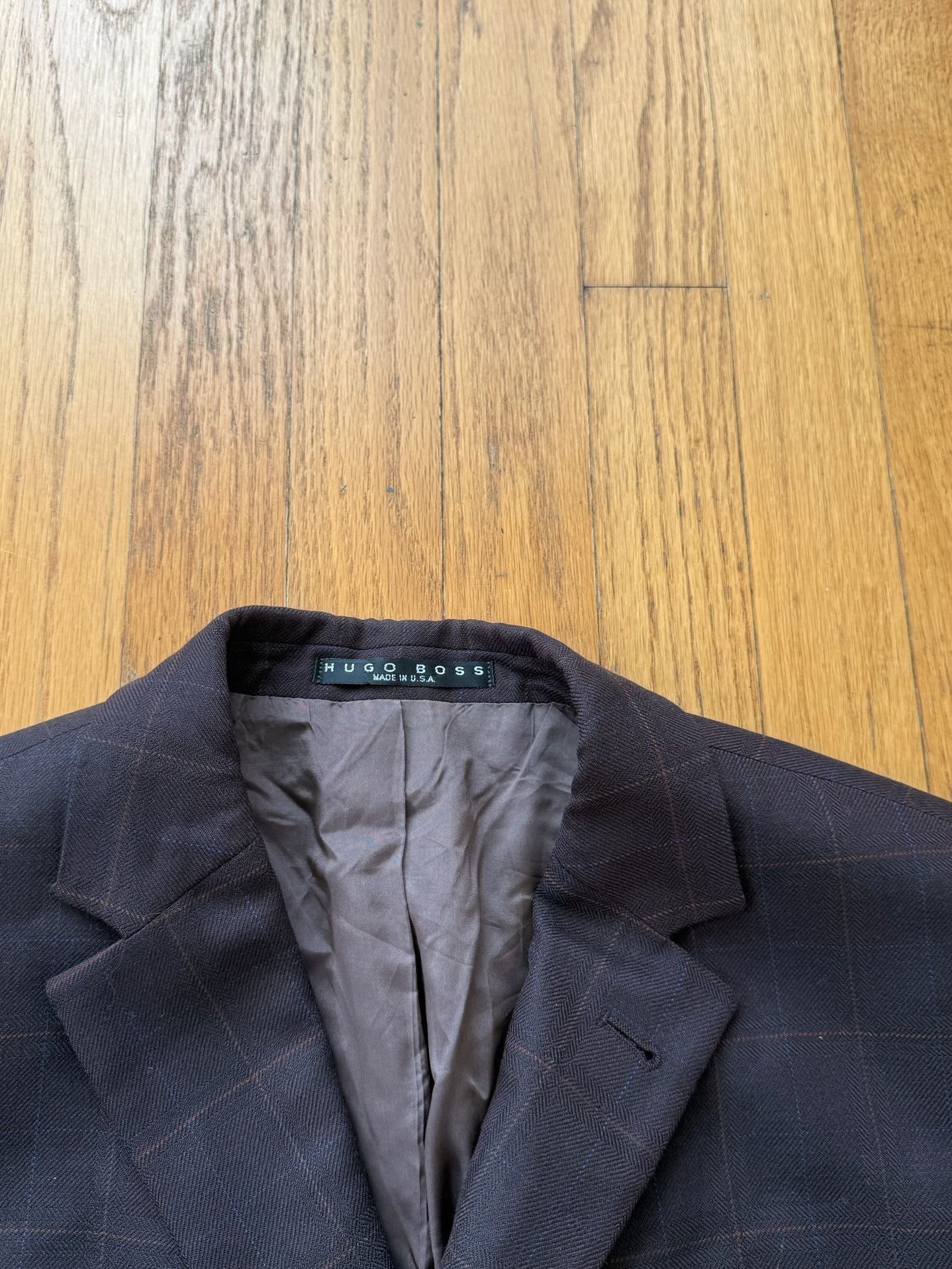 Hugo Boss Rossellini Mens 42R Blazer Brown Windowpane 100% Virgin Wool USA 11