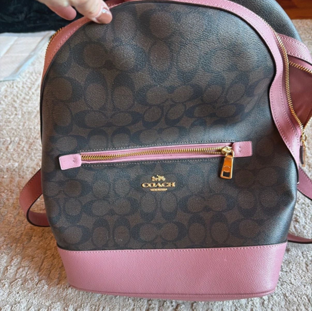 Coach Kenley Signature Canvas Backpack Brown Pink 2