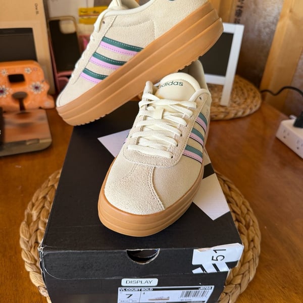 Adidas VL Court Bold Size 7 White Green Pink Platform Sneakers