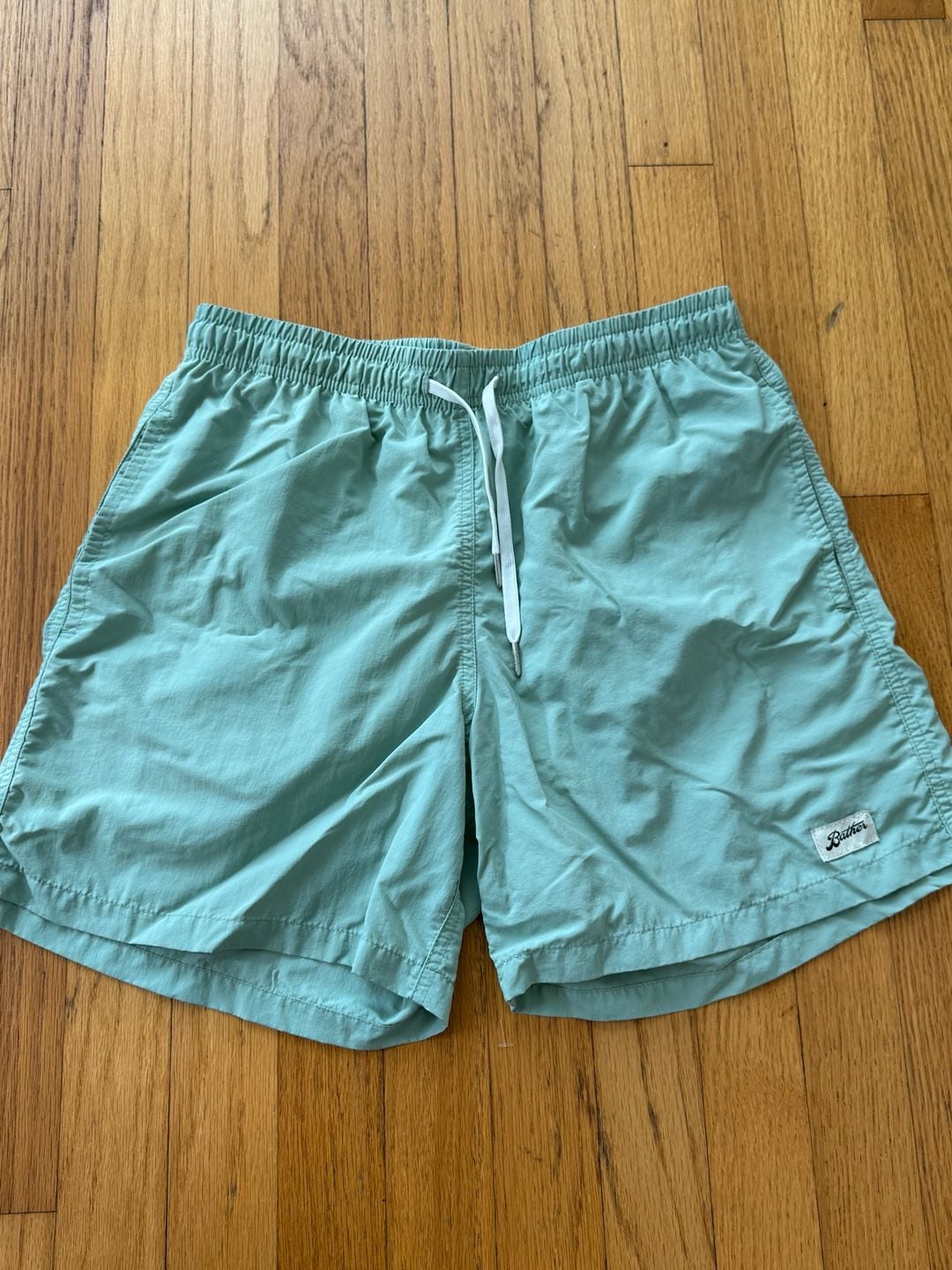 Bather Swim Trunks Size M Sage Green Solid Drawstring Pocket 2