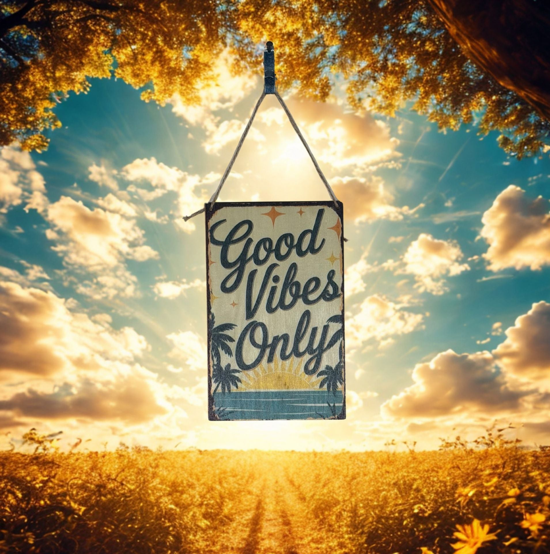 Good Vibes Only Hanging Wood Sign 3