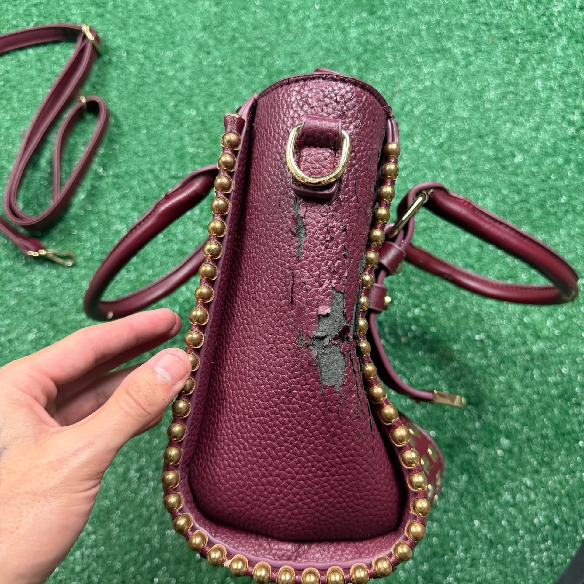 Prada Studded Satchel Burgundy Leather Crossbody Bag 4