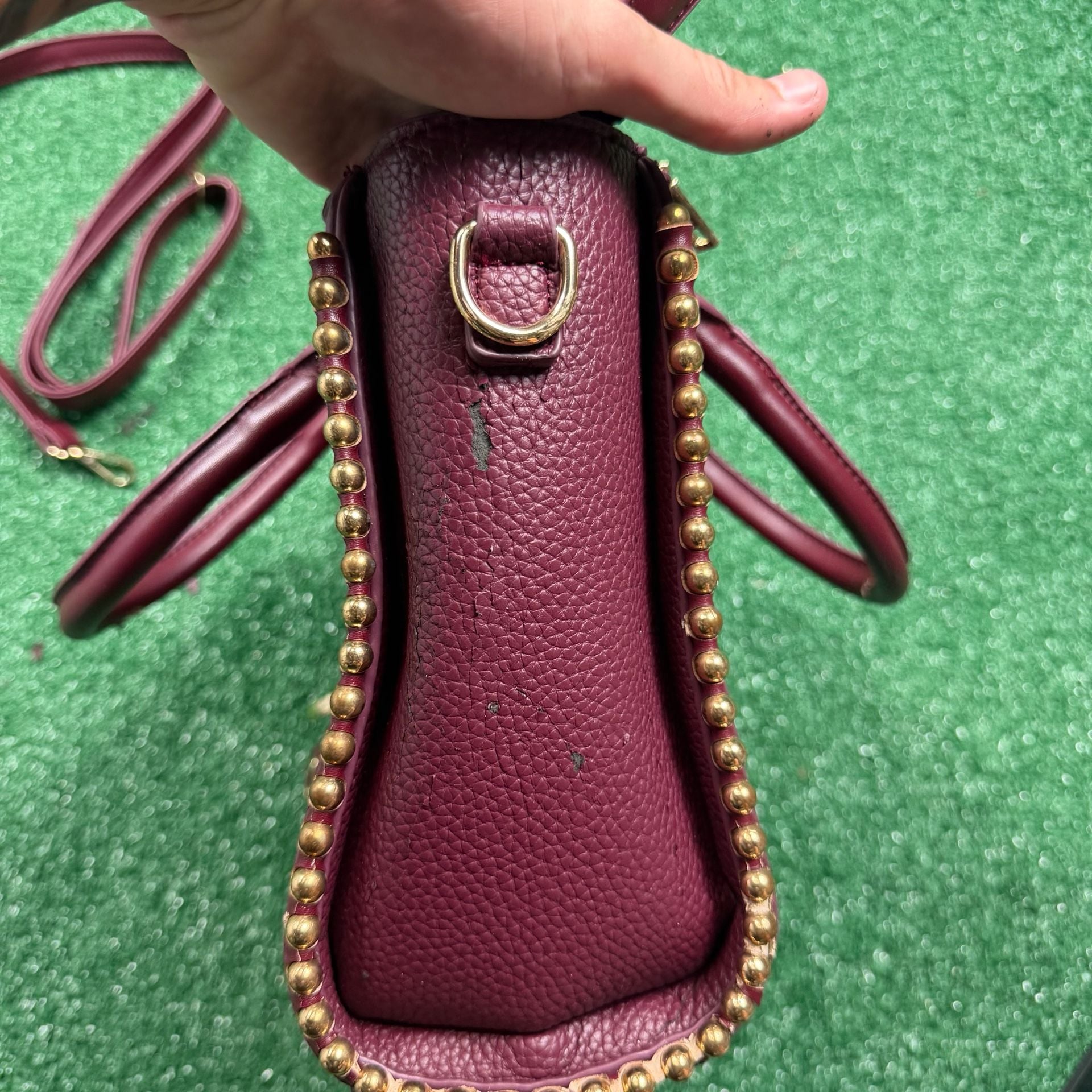 Prada Studded Satchel Burgundy Leather Crossbody Bag 5