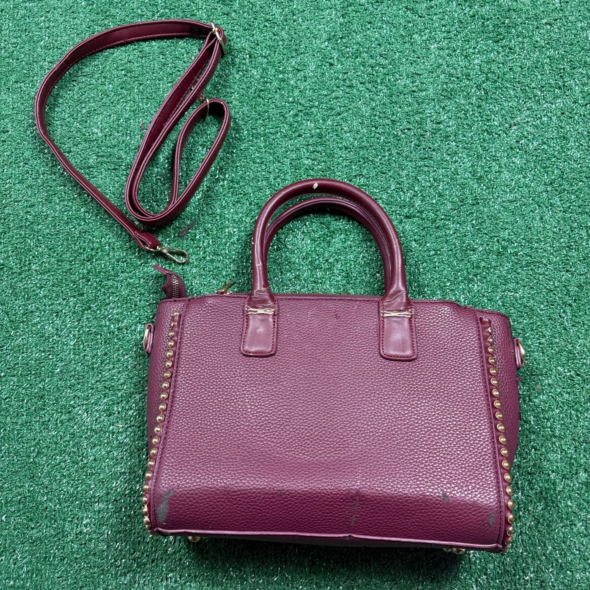 Prada Studded Satchel Burgundy Leather Crossbody Bag 6