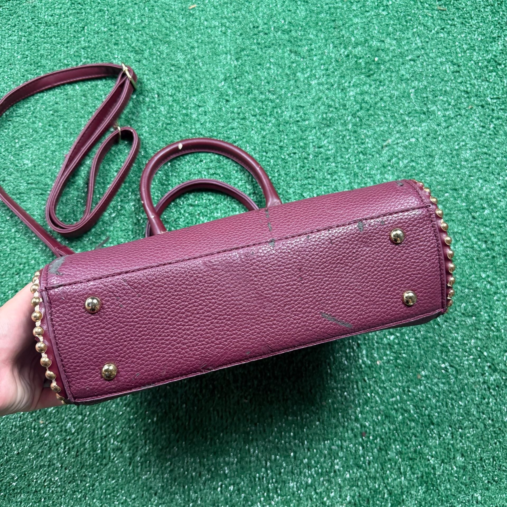 Prada Studded Satchel Burgundy Leather Crossbody Bag 7
