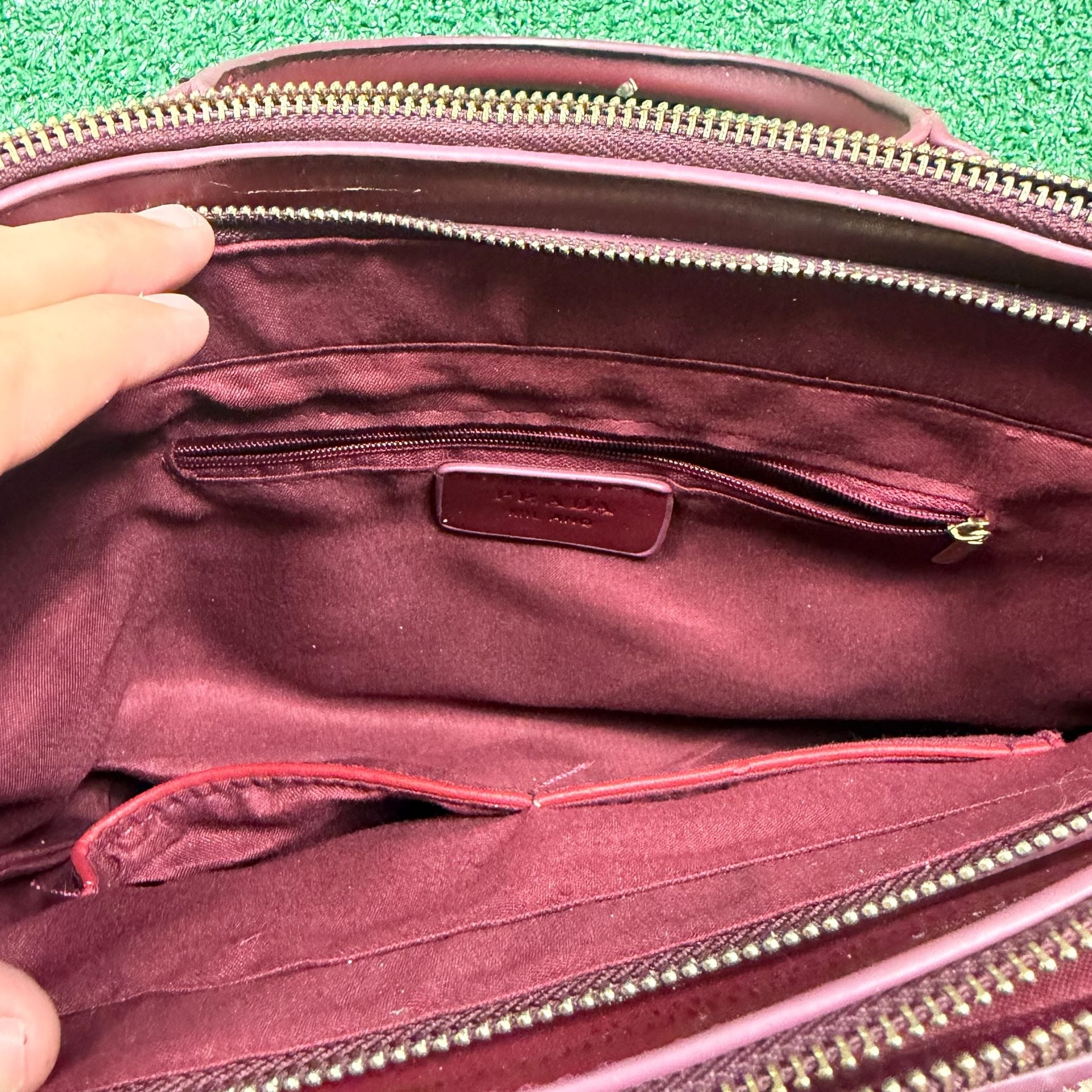 Prada Studded Satchel Burgundy Leather Crossbody Bag 8