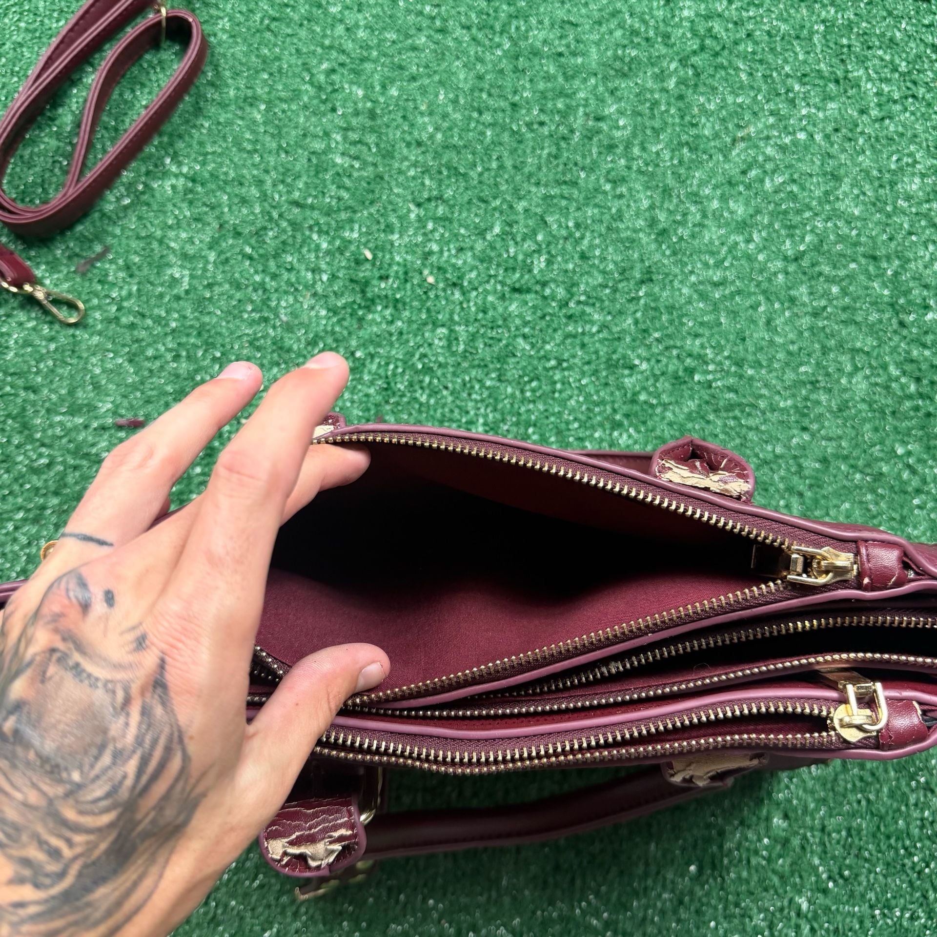 Prada Studded Satchel Burgundy Leather Crossbody Bag 9