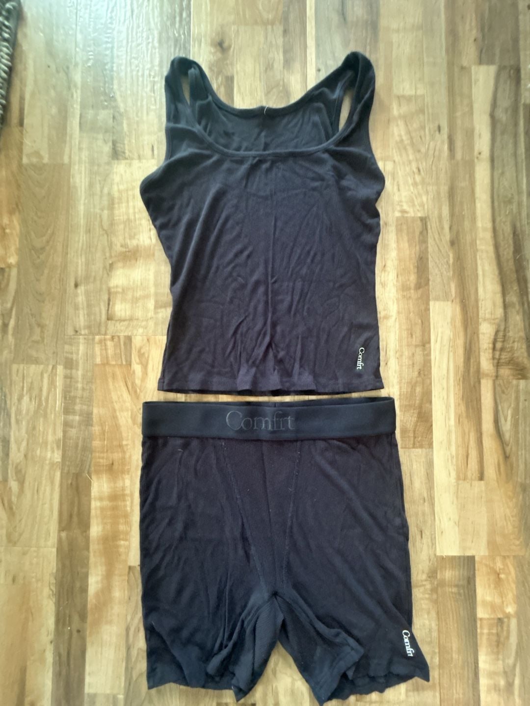 Comfrt Ribbed Tank Top and Boxer Shorts Set Black 1
