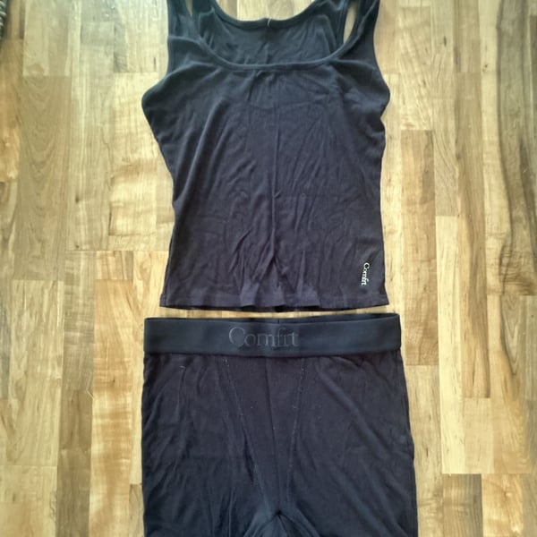 Comfrt Ribbed Tank Top and Boxer Shorts Set Black