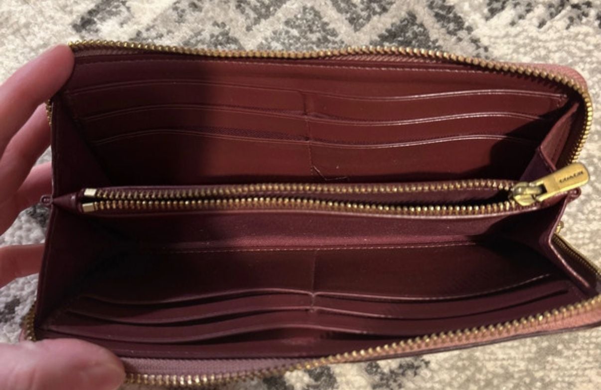 Coach Accordion Zip Around Wallet Rose Floral Print Pink Leather 4
