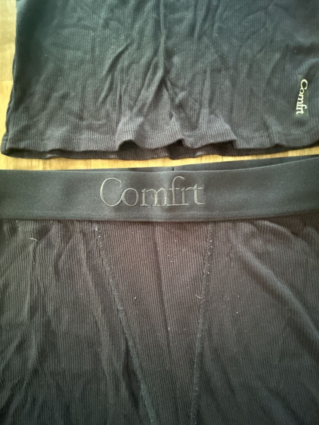 Comfrt Ribbed Tank Top and Boxer Shorts Set Black 3