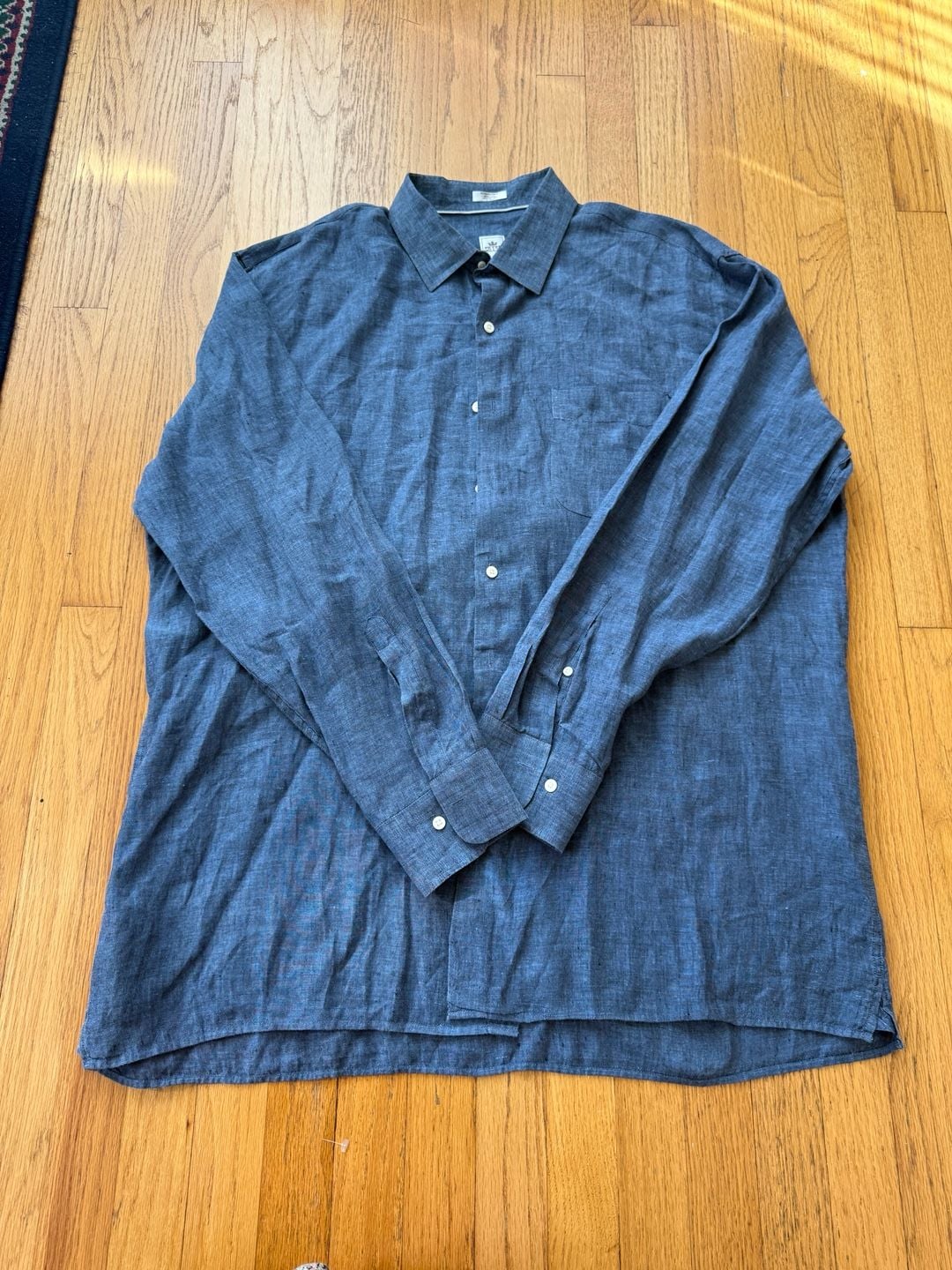 Peter Millar Linen Long Sleeve Button Up Shirt Extra Large Blue 2
