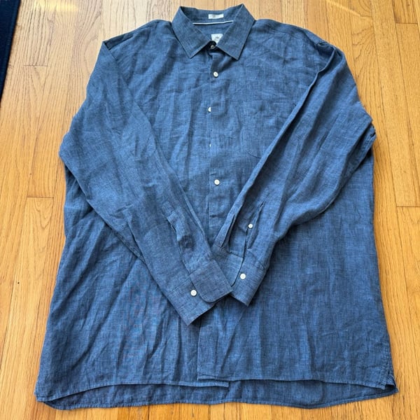 Peter Millar Linen Long Sleeve Button Up Shirt Extra Large Blue