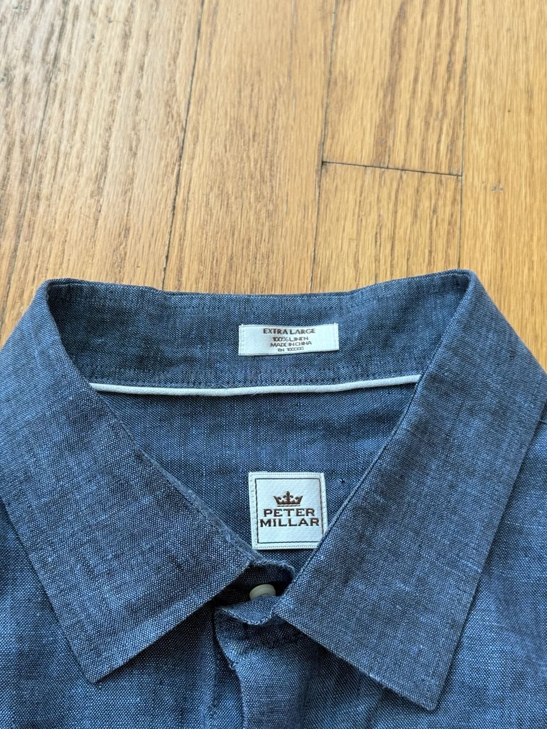 Peter Millar Linen Long Sleeve Button Up Shirt Extra Large Blue 3