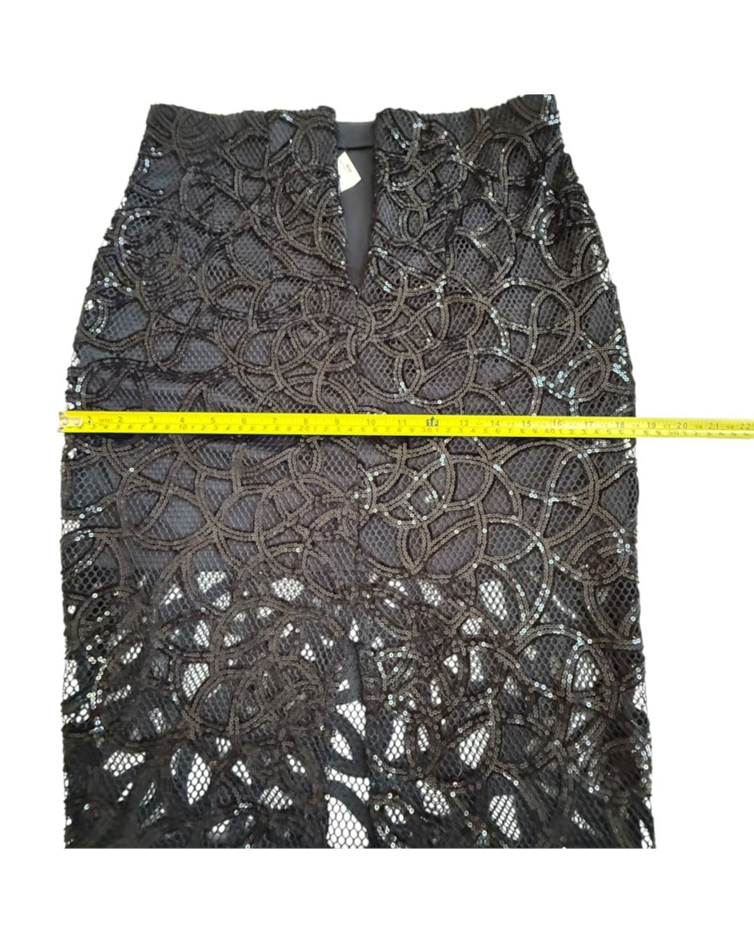 Express Sequin Swirl Midi Skirt Size 6 Black Crochet Lace Pencil 8