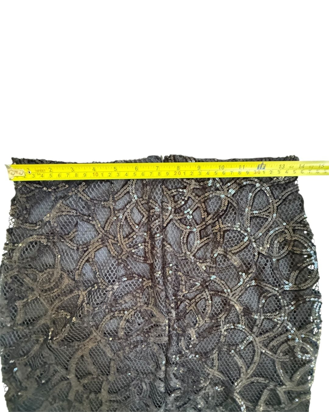 Express Sequin Swirl Midi Skirt Size 6 Black Crochet Lace Pencil 9