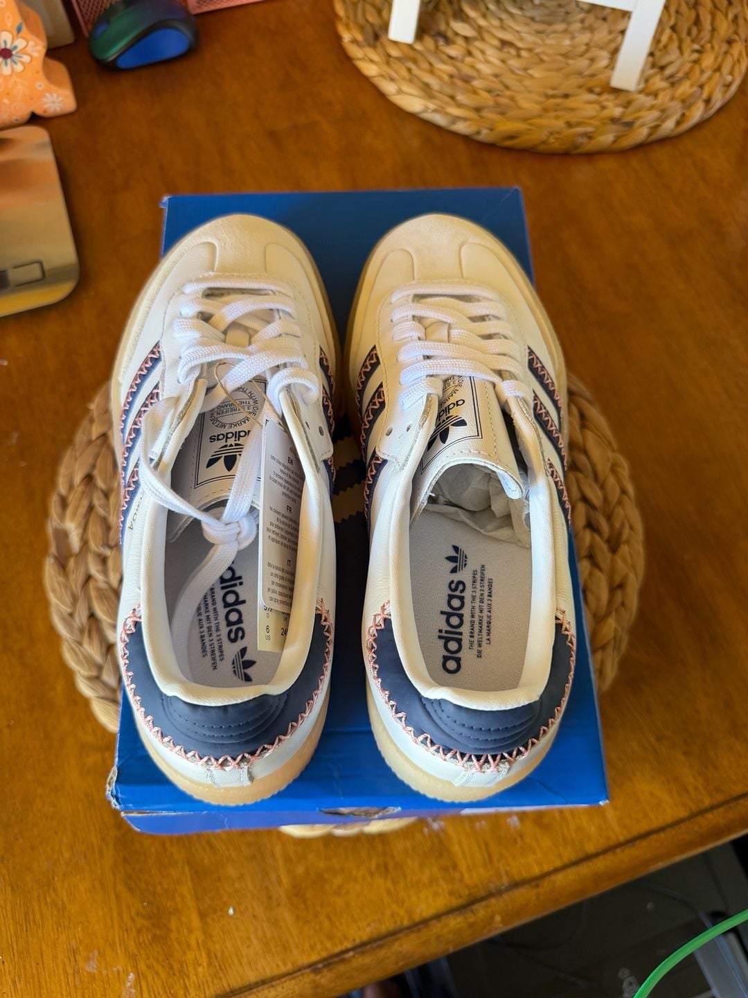 Adidas Sambae J Size 6 White Dark Blue Pink Gum Platform Sneakers 3