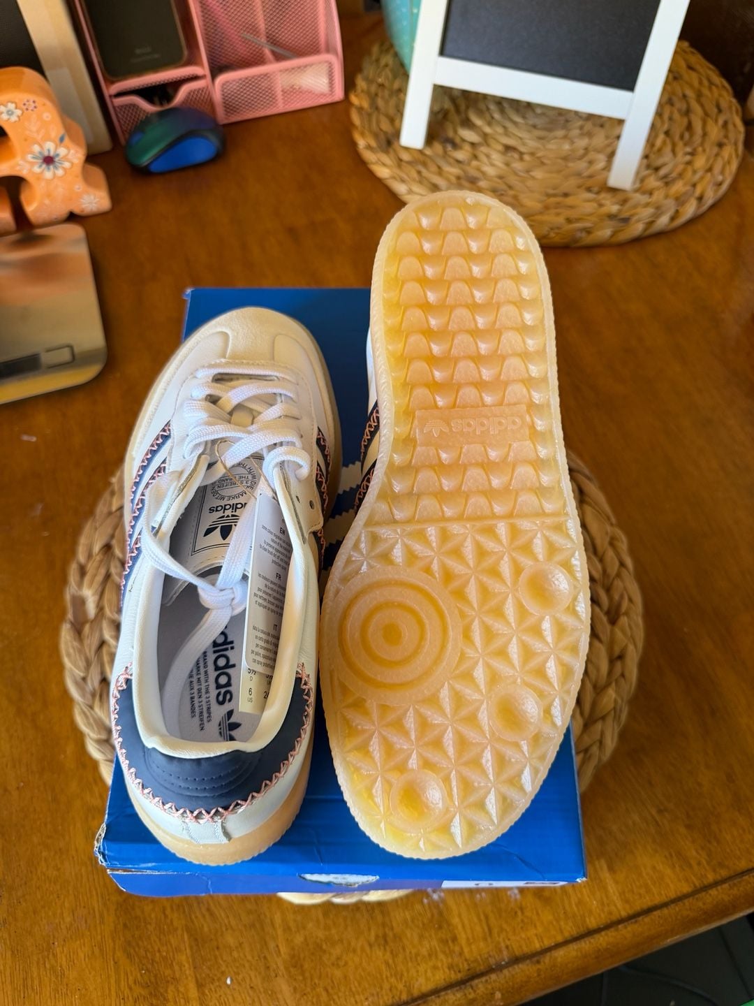 Adidas Sambae J Size 6 White Dark Blue Pink Gum Platform Sneakers 4