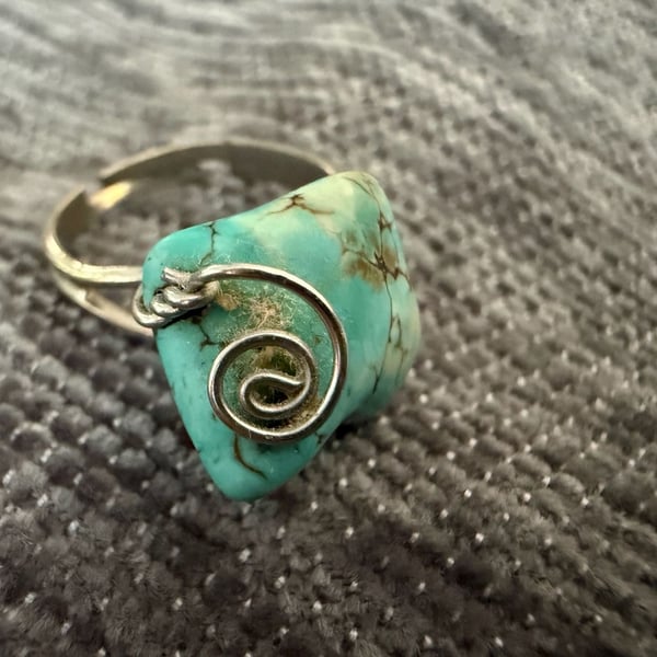 Handmade Turquoise Wire Wrapped Ring And Earrings Set