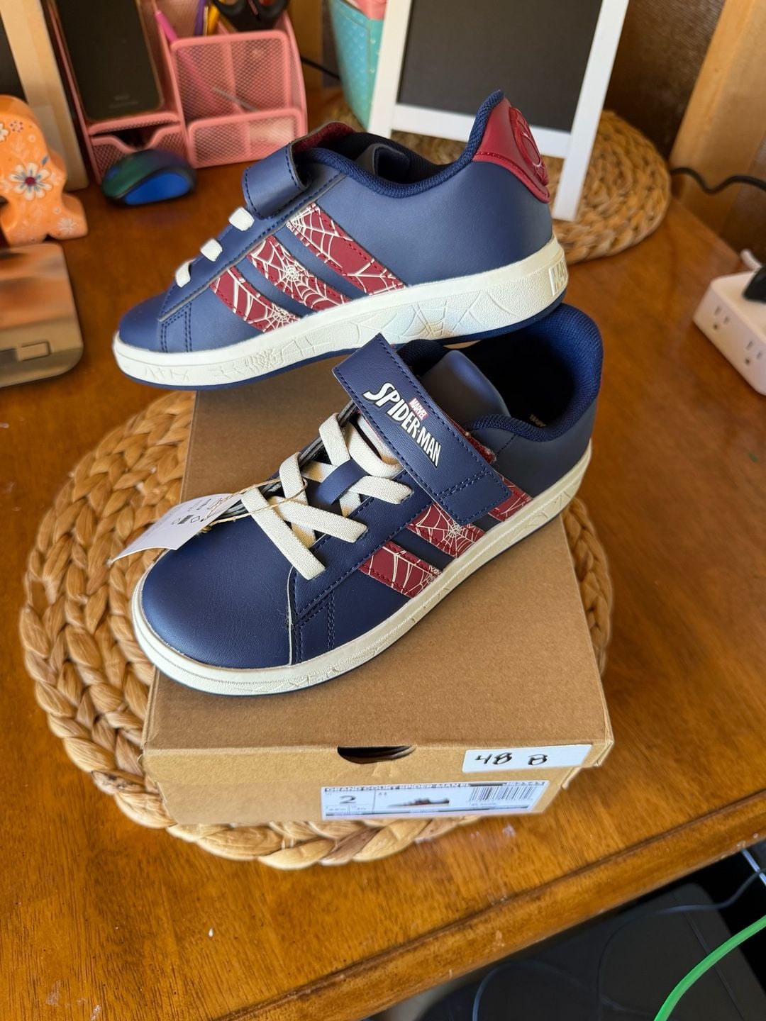 Adidas Grand Court Spider-Man Kids Size 2 Blue Marvel Shoes 1