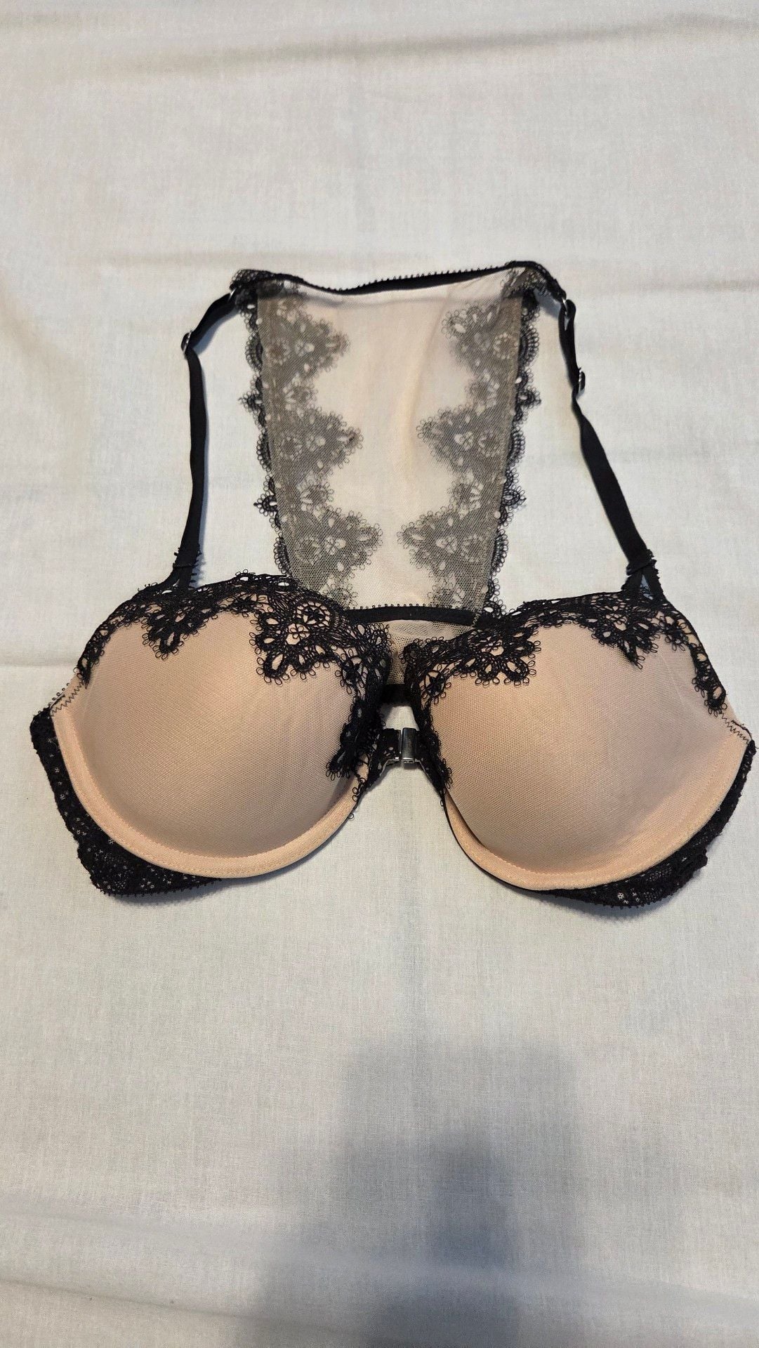 Victoria's Secret Black and Nude Lace Demi Bra Size 34C 2