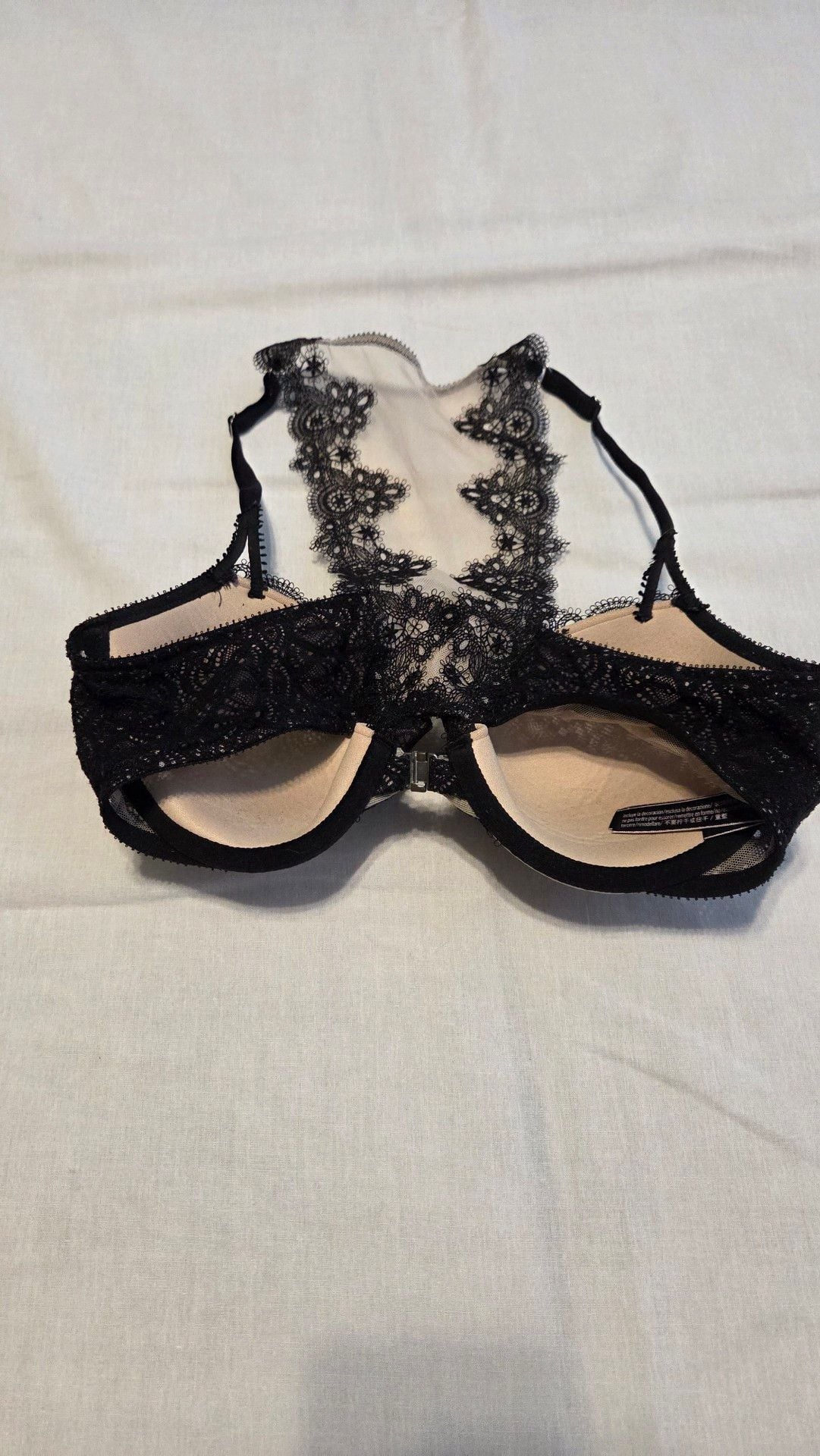 Victoria's Secret Black and Nude Lace Demi Bra Size 34C 3