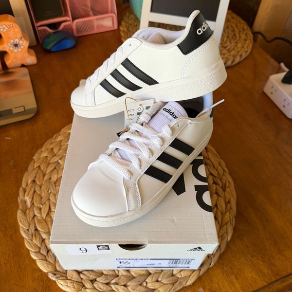 Adidas Grand Court 2.0 K Size 1.5 White Black Sneakers