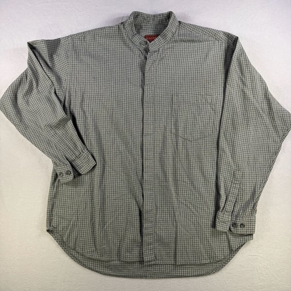 Hastings Long Sleeve Plaid Band Collar Shirt Size L Green