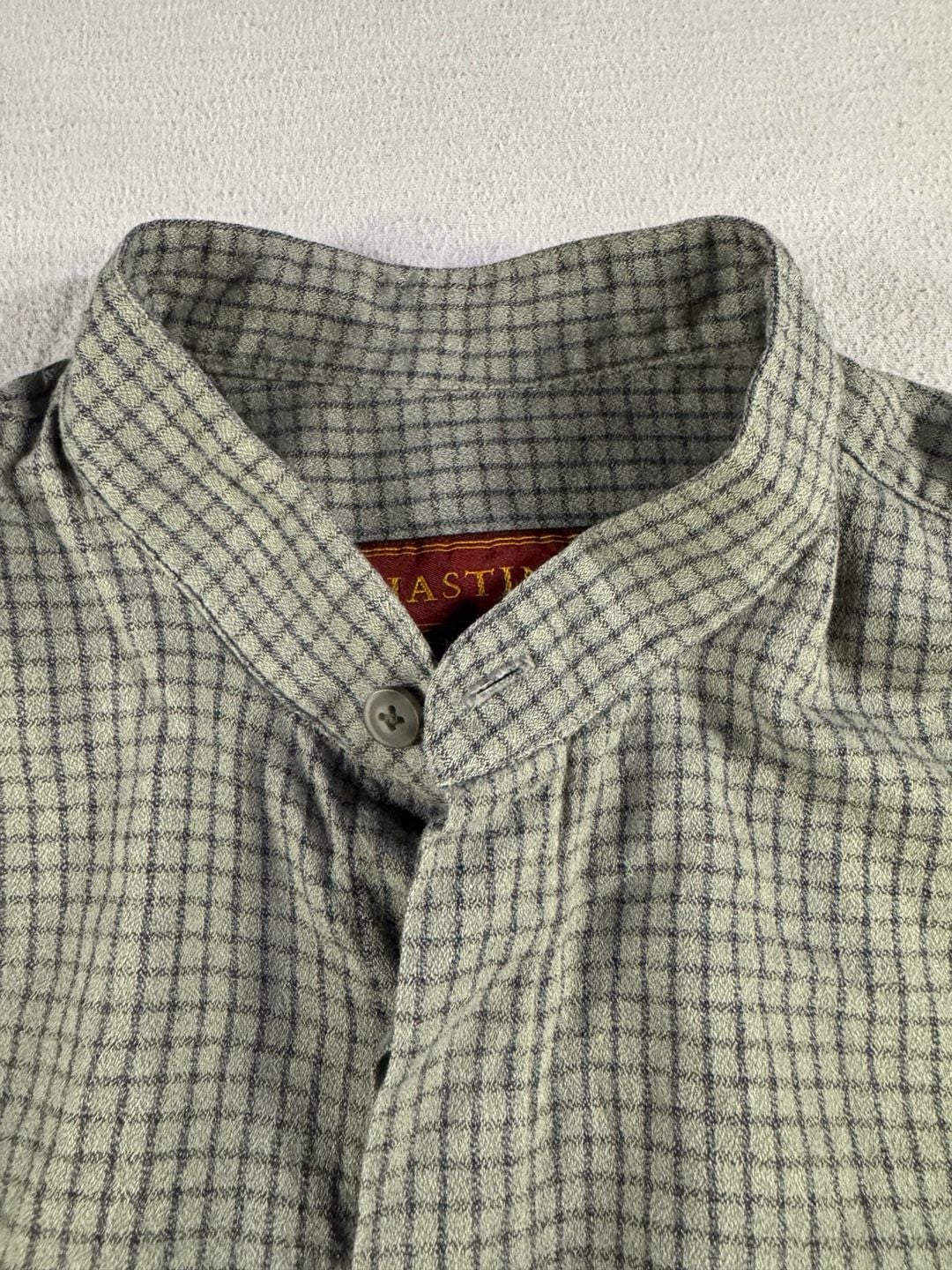 Hastings Long Sleeve Plaid Band Collar Shirt Size L Green 4