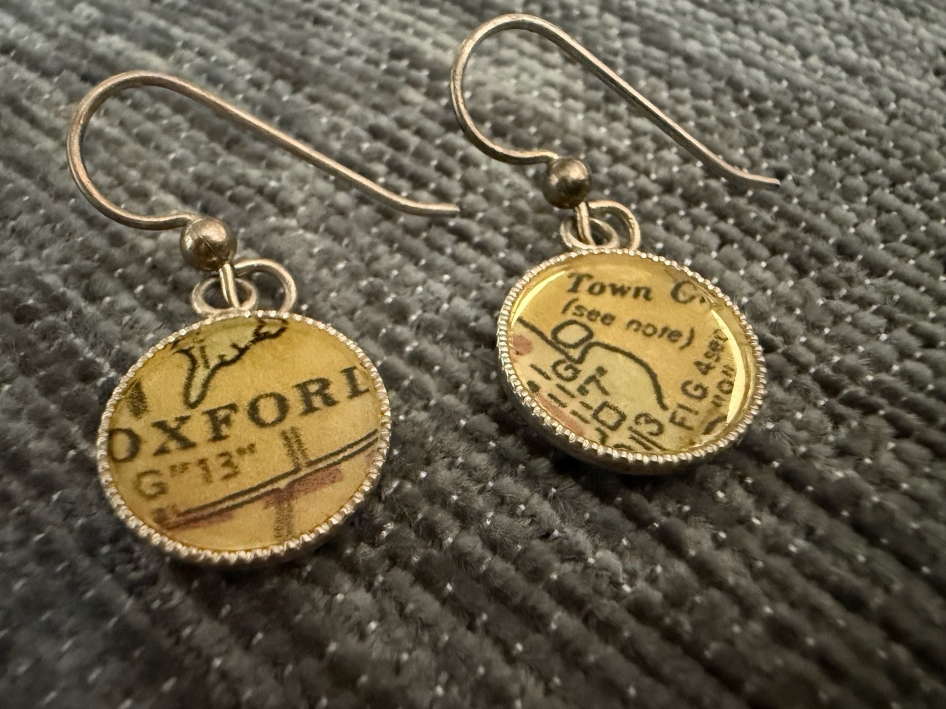 Handmade Oxford Book Page Dangle Earrings Vintage Map Literary Jewelry 2