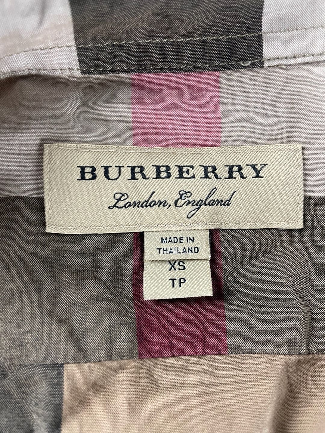 Burberry Plaid Long Sleeve Button-Up Shirt Size XS Beige Cotton 4