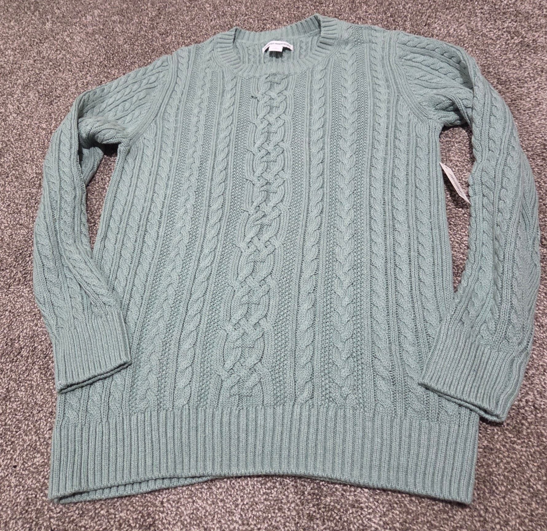 Amazon Essentials Fisherman Cable Crewneck Sweater Size M Sage Green 2
