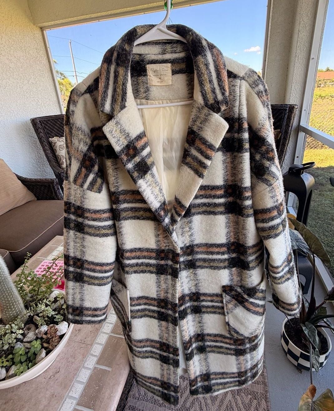 Rylee + Cru Plaid Wool Coat Size M 2
