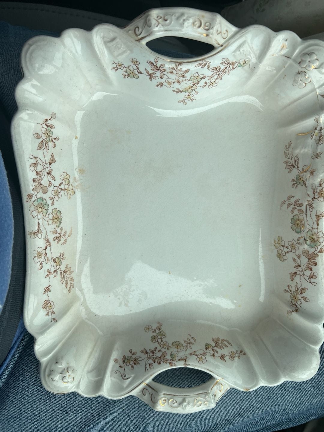 John Maddock & Sons Antique Ceramic Handled Serving Tray Floral Transferware 1