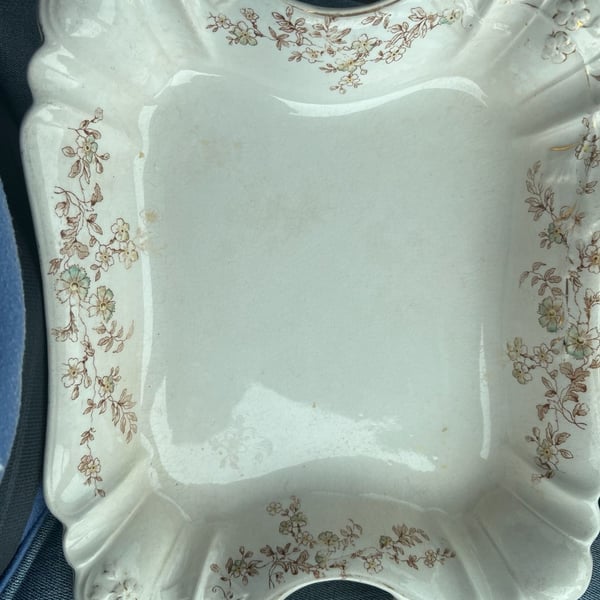 John Maddock & Sons Antique Ceramic Handled Serving Tray Floral Transferware