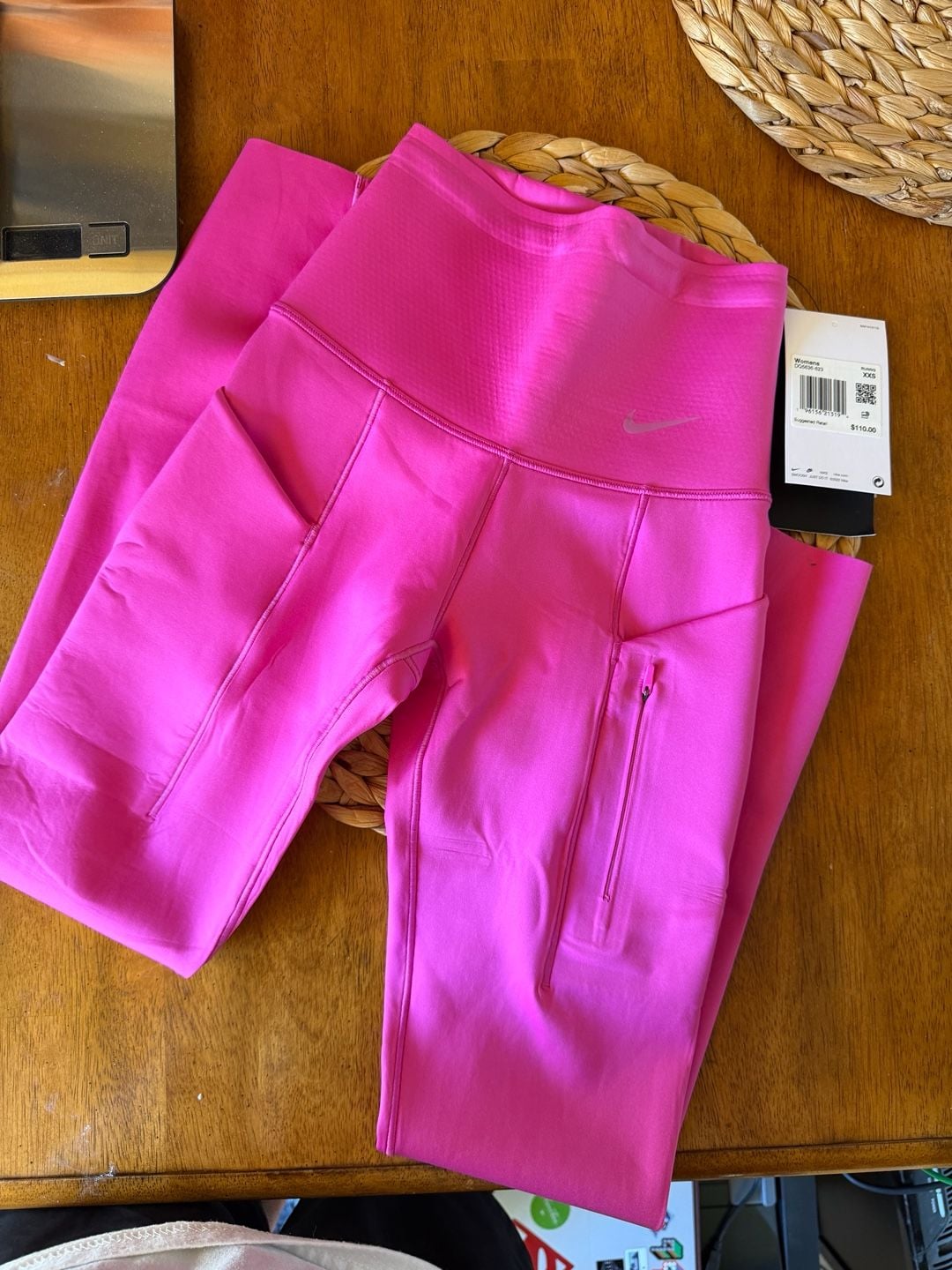 Nike Go Leggings Size XXS Pink High Rise 7/8 Length Pockets 1