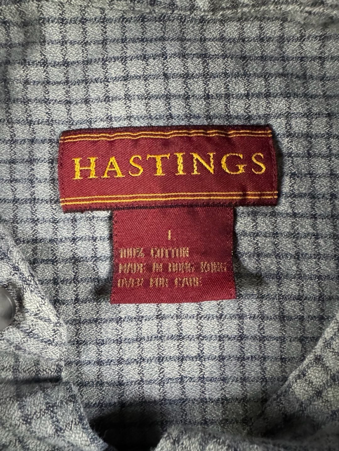 Hastings Long Sleeve Plaid Band Collar Shirt Size L Green 3
