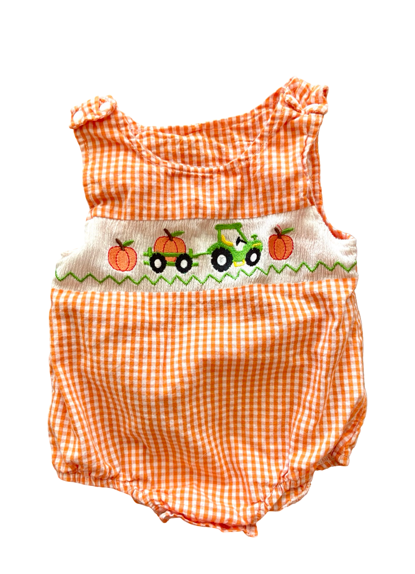 Pumpkin Smocked Boutique Romper Orange Gingham 2